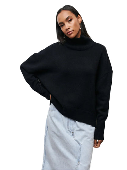 Women Oversized Thick Turtleneck Sweater black