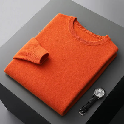 Men Pure Wool Sweater | Casual Pullover | Cashmere Knitting Orange