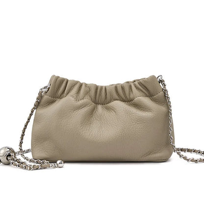 Women Genuine Leather Cloud Bag | Dumpling Shoulder Bag Gray