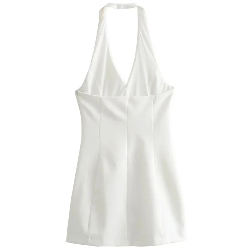 Women Mini Halter Dress | Summer Dress | Backless Slim-Fit V-Neck Short Dress
