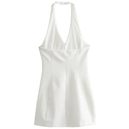 Women Mini Halter Dress | Summer Dress | Backless Slim-Fit V-Neck Short Dress