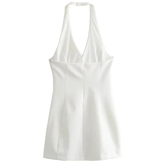 Women Mini Halter Dress | Summer Dress | Backless Slim-Fit V-Neck Short Dress