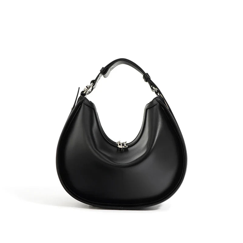 Women Split Leather Underarm Shoulder Bag black
