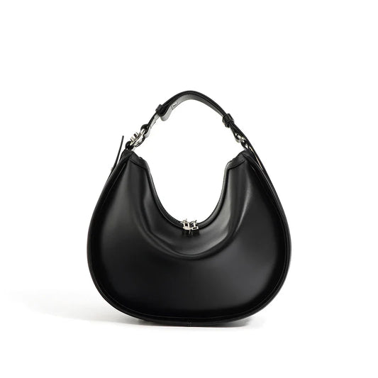 Women Split Leather Underarm Shoulder Bag black