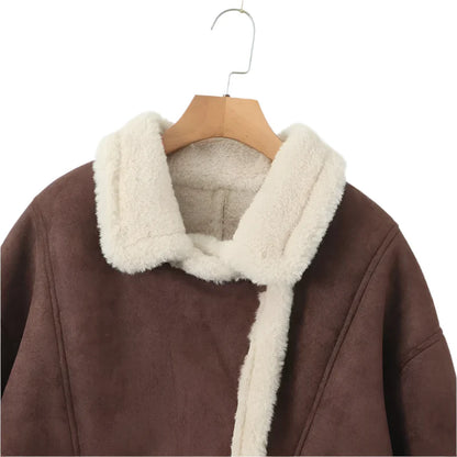 Women Oversized Loose Shearling Jacket | Long Sleeves Fleece Jacket