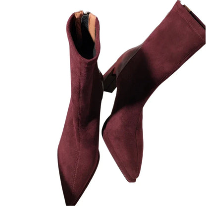 Women Suede Platform Chelsea Boots Burgundy