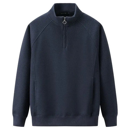 Men Plain Hoodieless Sweatshirt | Men Half Zip Pullover Navy