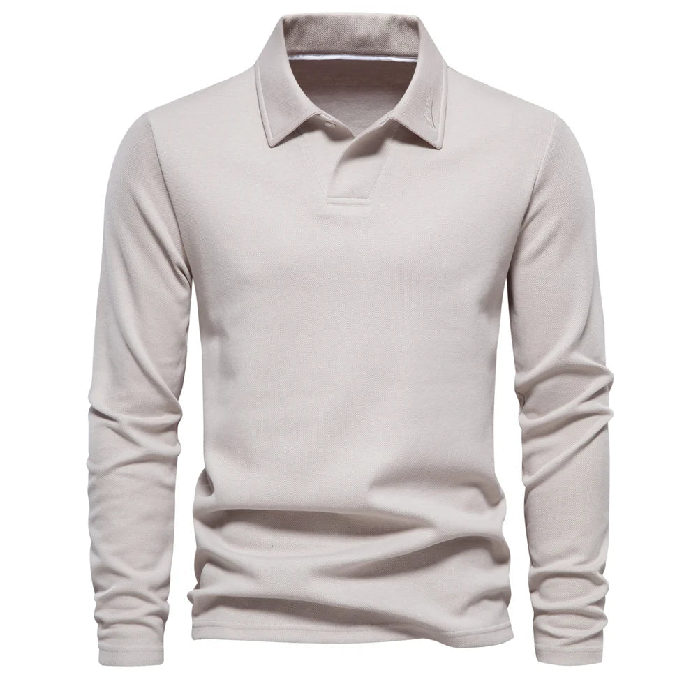 Men's Full Sleeves Polo Shirt | Luxury Golf Polo Shirt | Turn Down Collar Beige