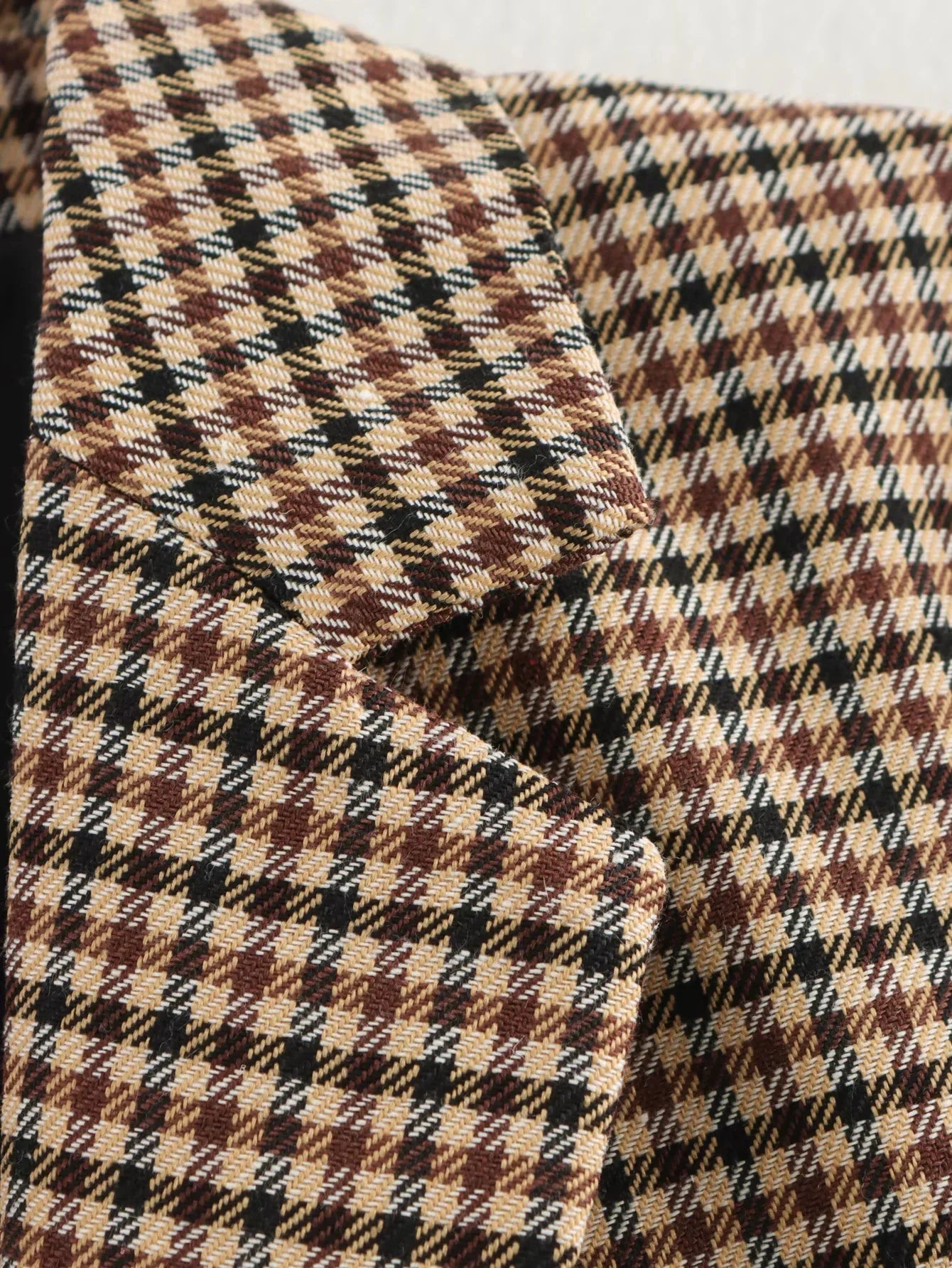 Women Houndstooth Blazer | Vintage Brown Plaid Blazer | Office
