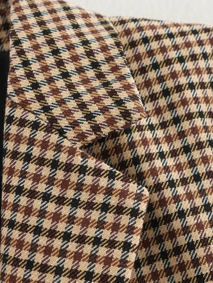 Women Houndstooth Blazer | Vintage Brown Plaid Blazer | Office