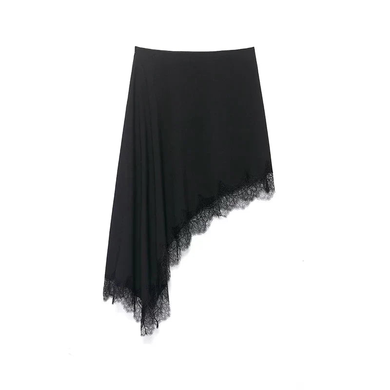 Women Lace Hem Asymmetrical Mini Skirt | Vintage | High Waist