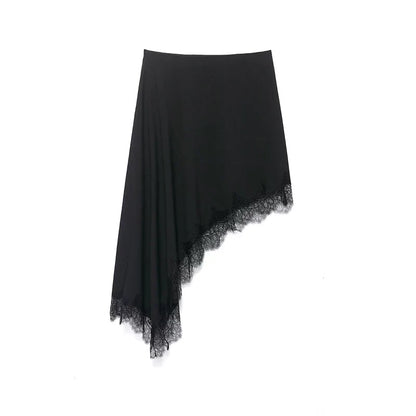 Women Lace Hem Asymmetrical Mini Skirt | Vintage | High Waist