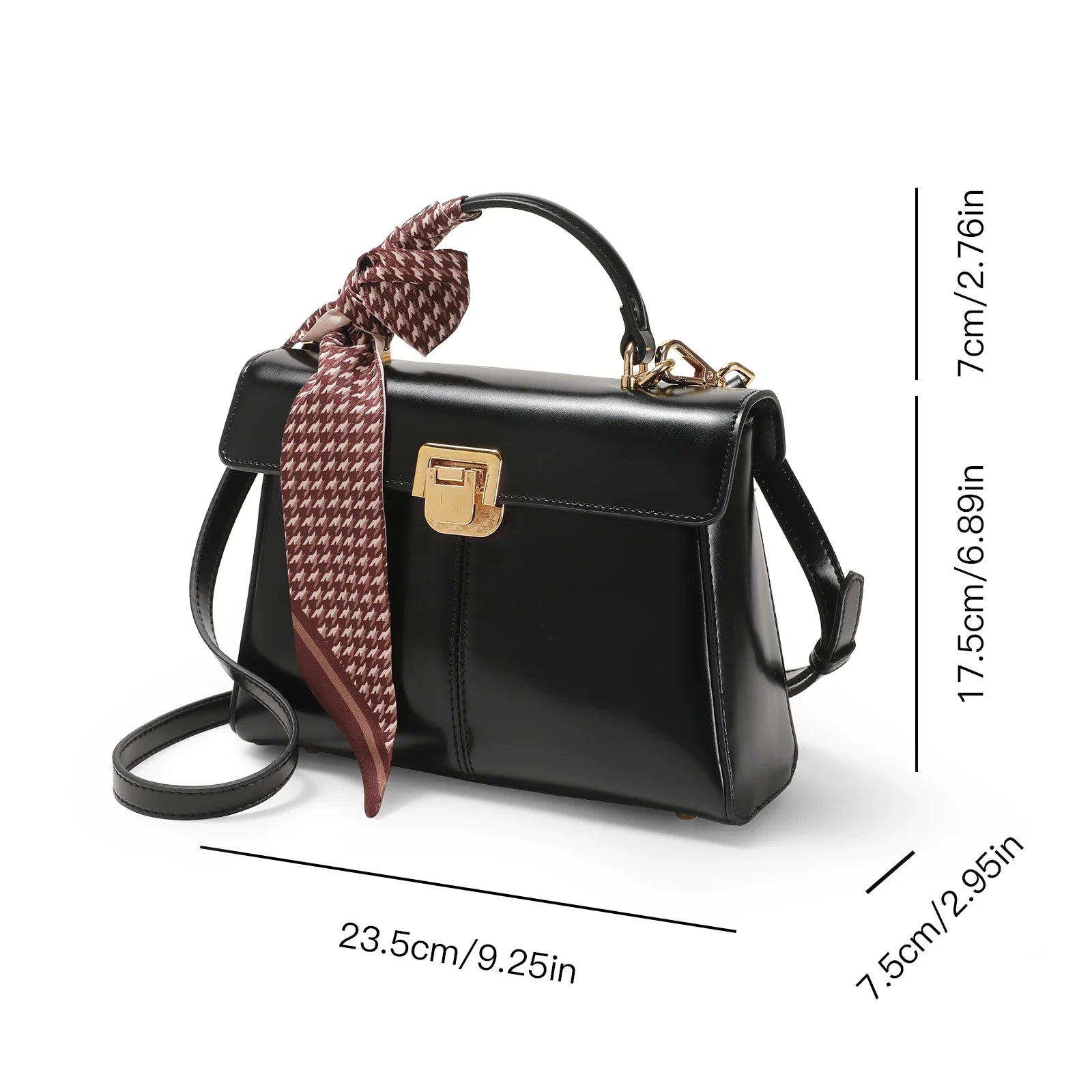 Women Leather Handbag | Crossbody Bag With Scarf Decor