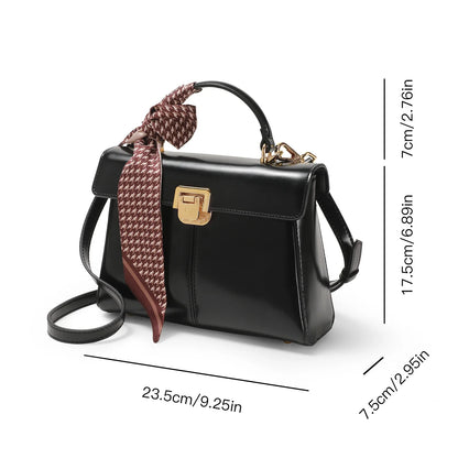 Women Leather Handbag | Crossbody Bag With Scarf Decor