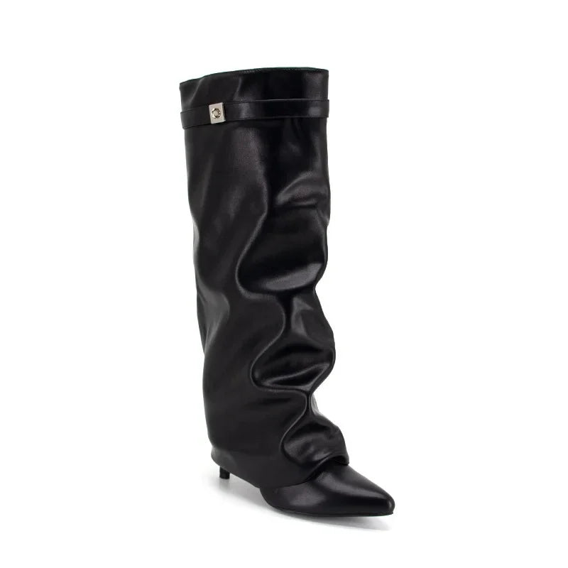 Women Leather Black Boots | High Heel | Knee-Length Boots black