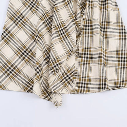 Women Vintage Asymmetric Plaid Skirt | Long Skirt | Spring | A-Line | High Waist