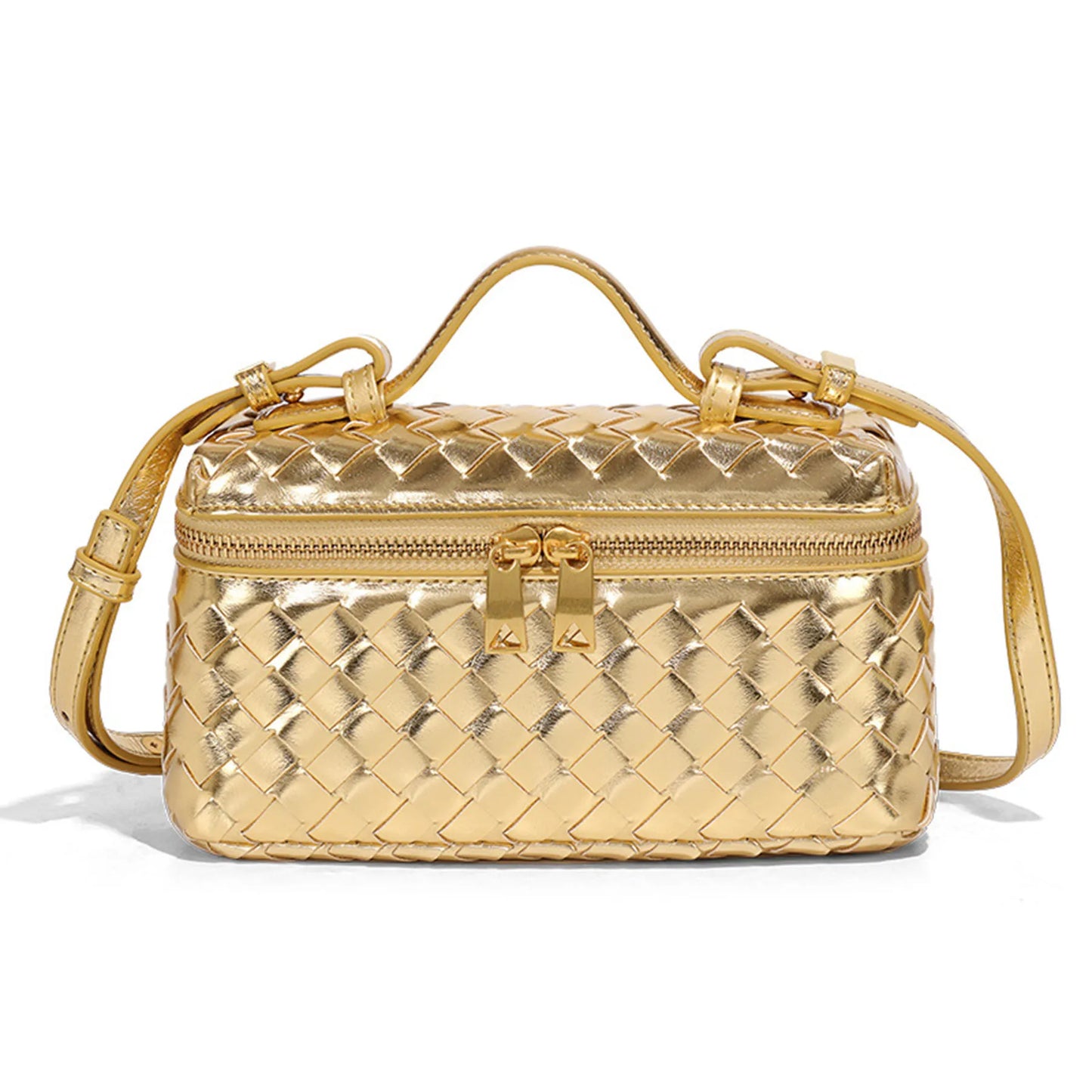 Women Woven Lunch Box Bag | Shoulder Bag | Crossbody Bag | Box bag Gold