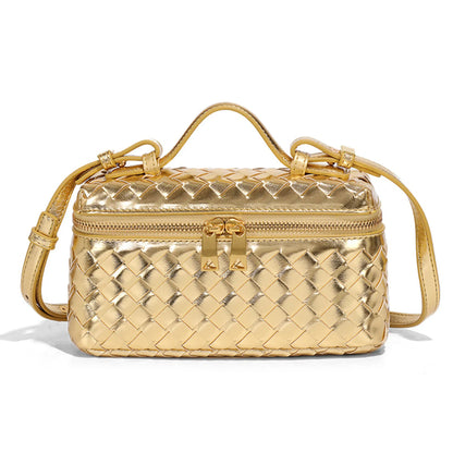 Women Woven Lunch Box Bag | Shoulder Bag | Crossbody Bag | Box bag Gold
