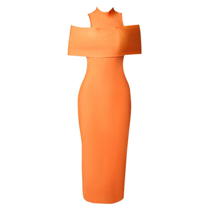 SAIDA High Neck Short Sleeve Midi Cut Out Bandage Dress