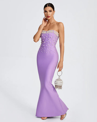 SHAILA Pearl Detail Maxi Mermaid Bandage Maxi Dress PURPLE