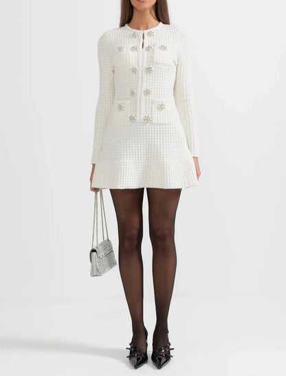 SHARIK Long Sleeve Knit Bodycon Dress WHITE