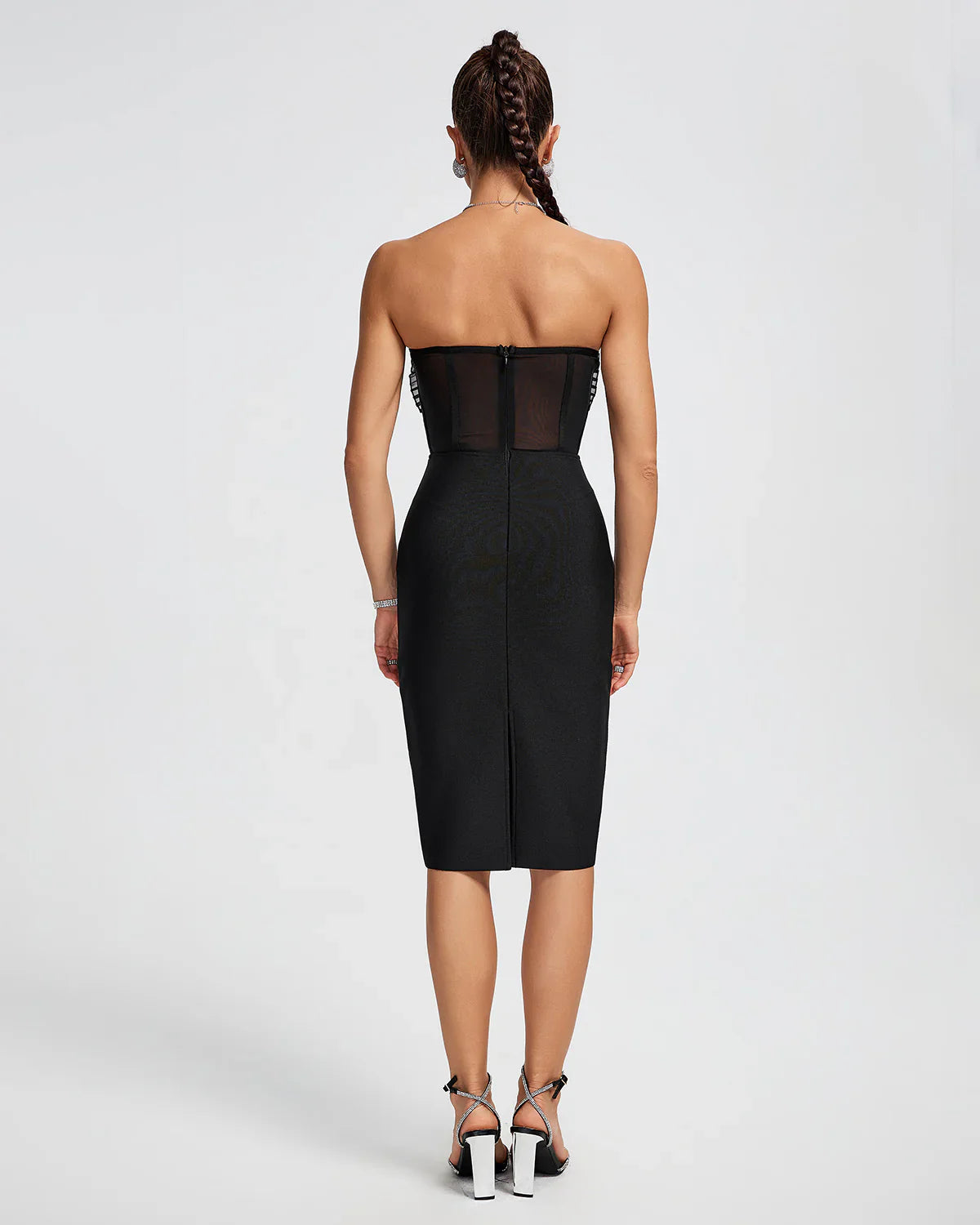 SHERIDAN Strapless Leaves Corset Midi Bandage Dress