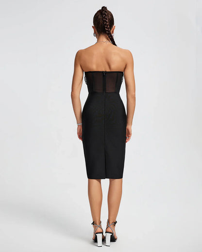 SHERIDAN Strapless Leaves Corset Midi Bandage Dress
