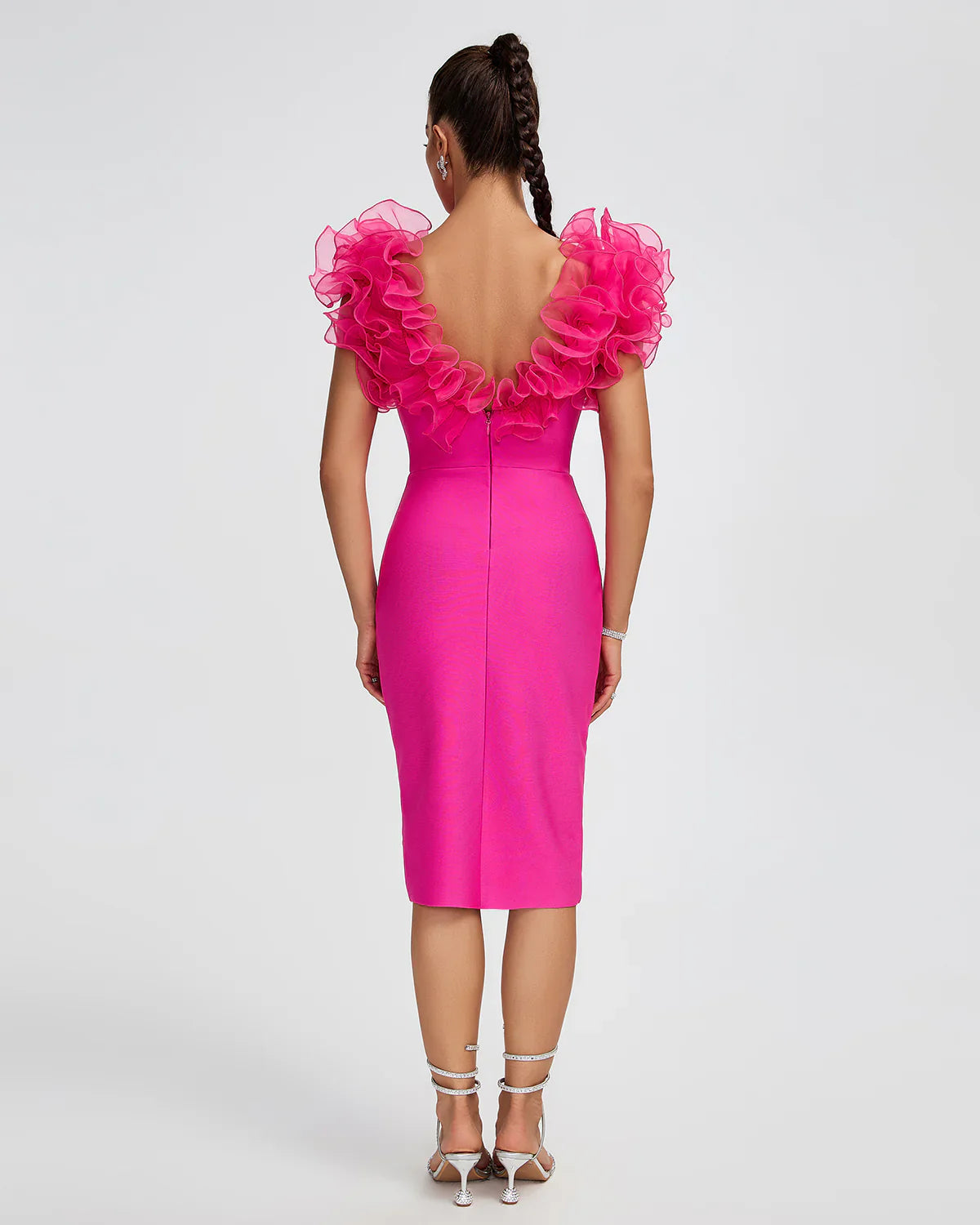 SHIRLEY Ruffle Trim Midi Bandage Dress
