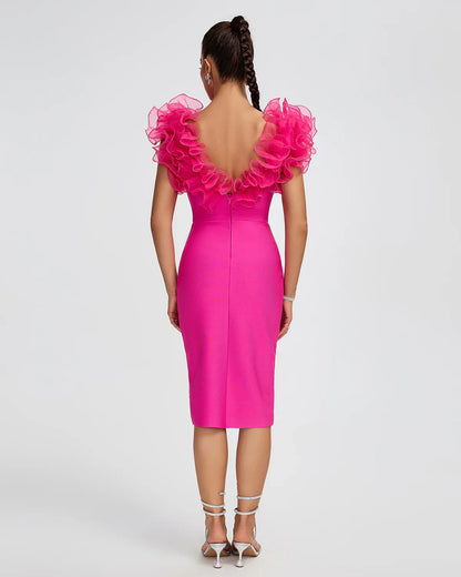 SHIRLEY Ruffle Trim Midi Bandage Dress