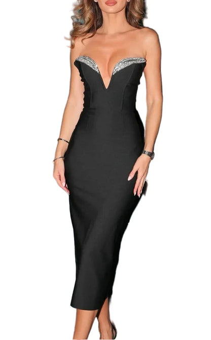 SIMONA Strapless Mini Crystals Maxi Bandage Dress
