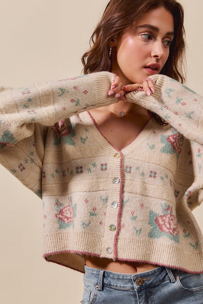 Floral Pattern Button Sweater Cardigan