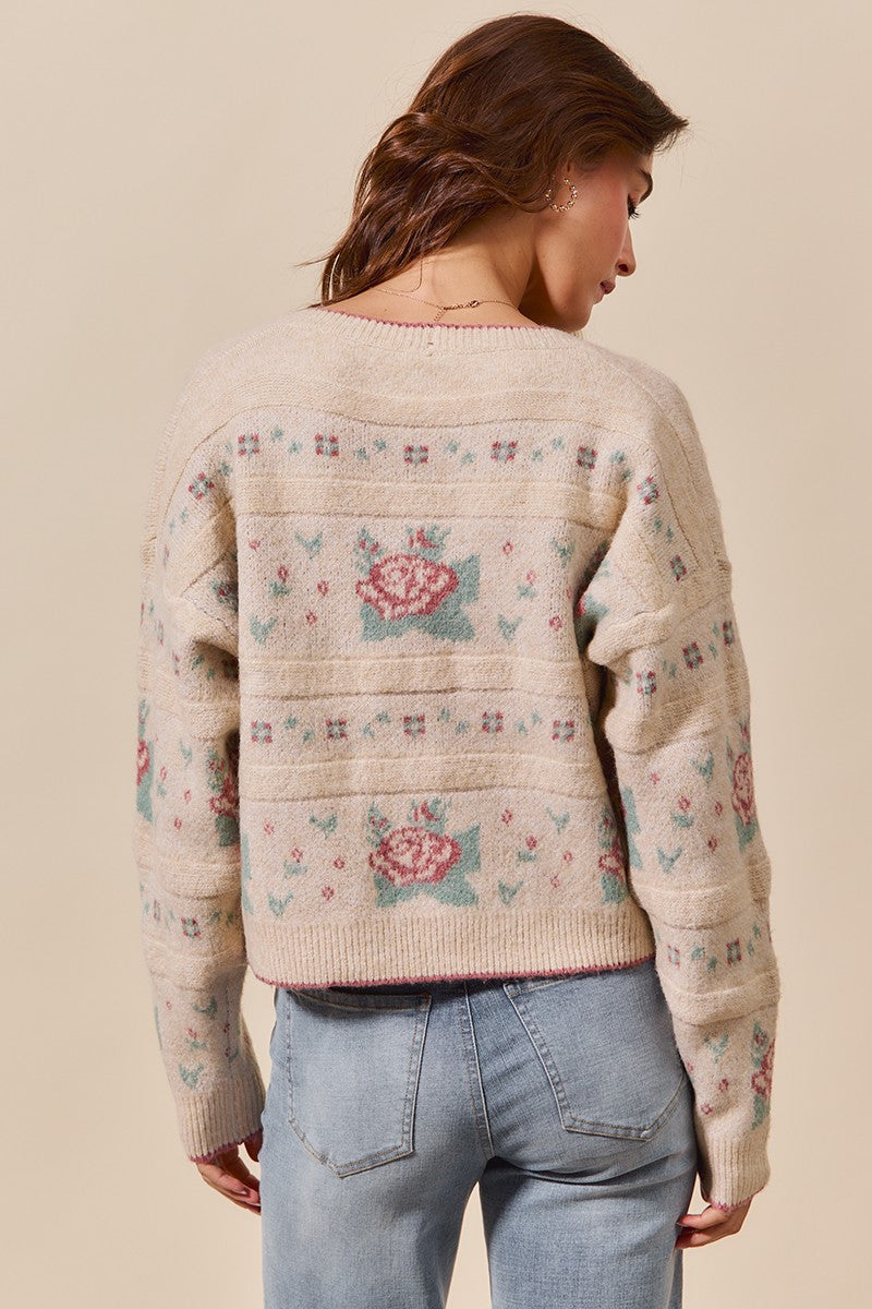 Floral Pattern Button Sweater Cardigan