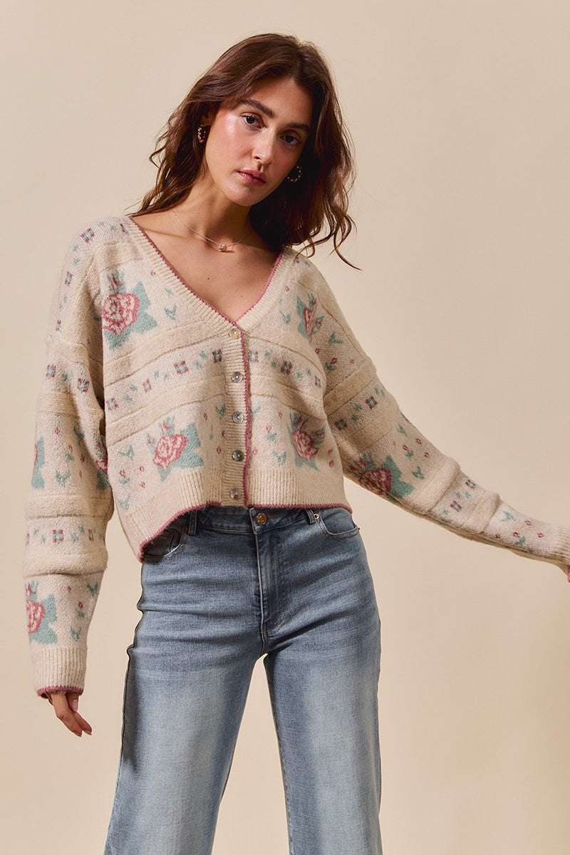 Floral Pattern Button Sweater Cardigan
