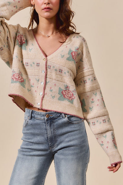 Floral Pattern Button Sweater Cardigan