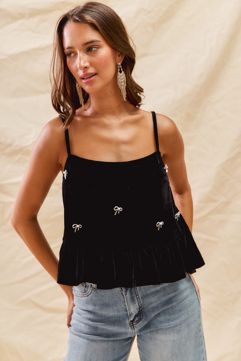 Velvet Ribbon Rhinestone Top