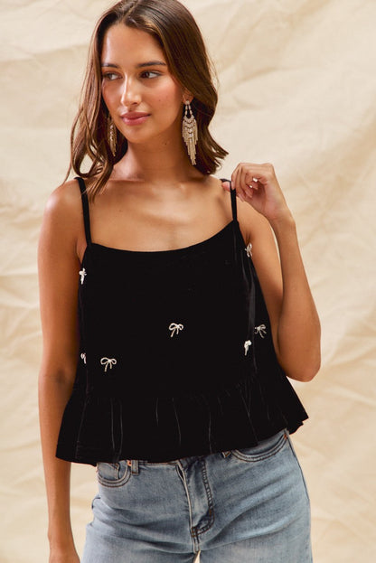 Velvet Ribbon Rhinestone Top
