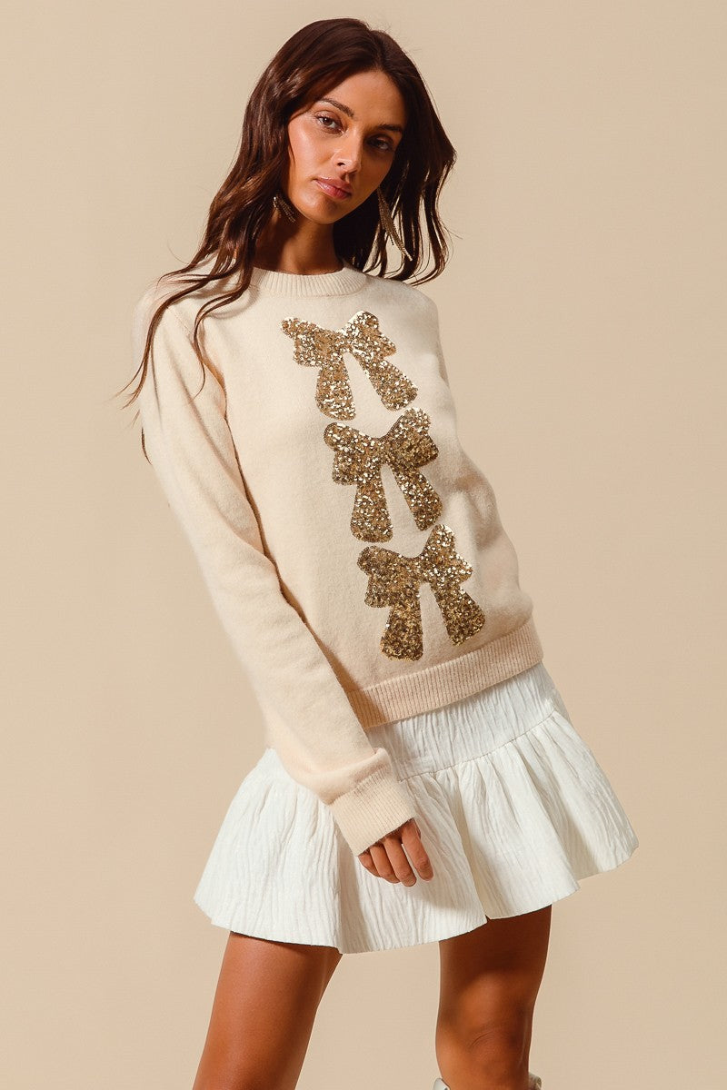 Sequin Bow Embellished Sweater