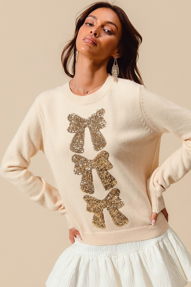 Sequin Bow Embellished Sweater
