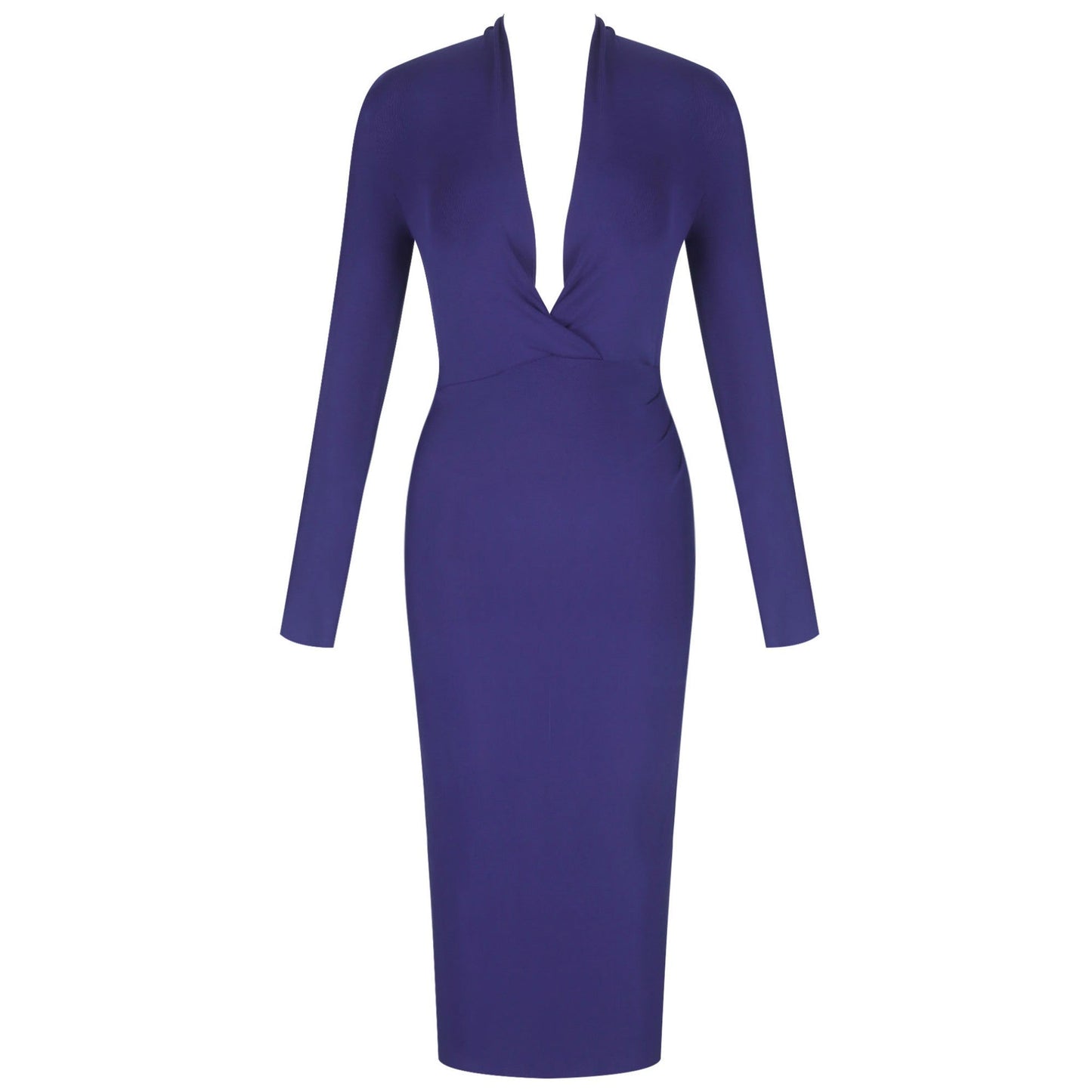 STELLA V Neck Long Sleeve Over Knee Plain Bandage Dress