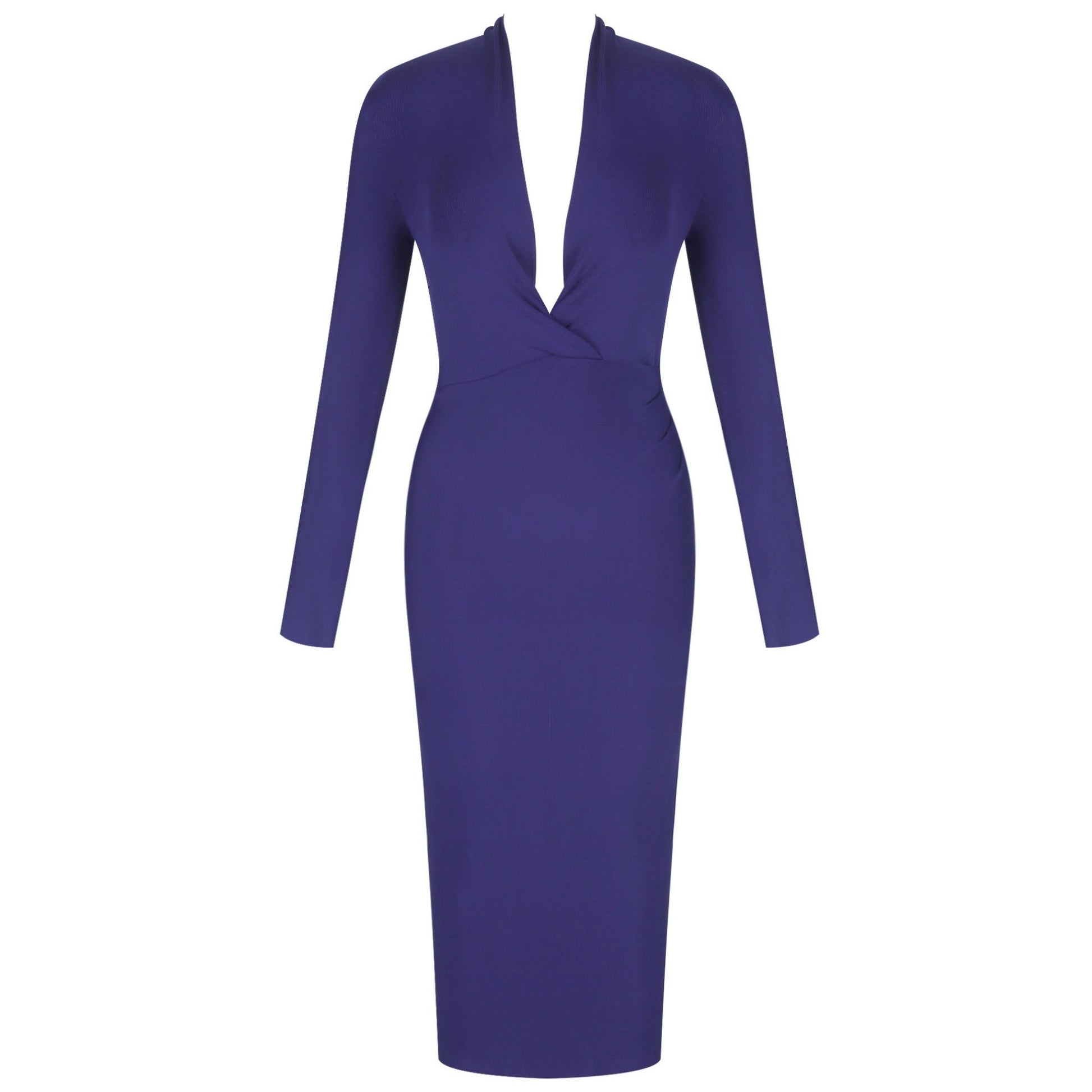 STELLA V Neck Long Sleeve Over Knee Plain Bandage Dress