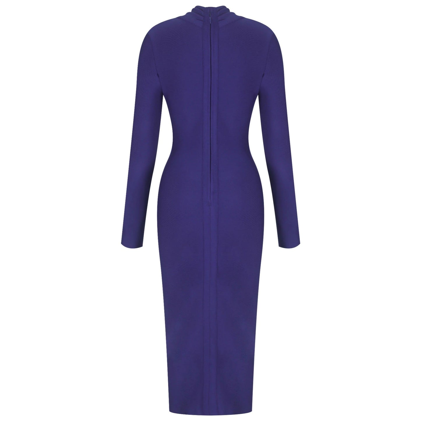 STELLA V Neck Long Sleeve Over Knee Plain Bandage Dress