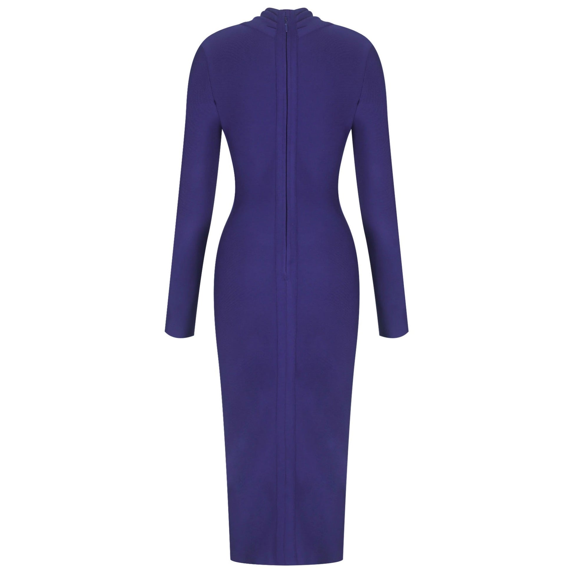 STELLA V Neck Long Sleeve Over Knee Plain Bandage Dress