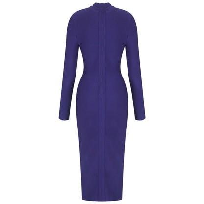 STELLA V Neck Long Sleeve Over Knee Plain Bandage Dress