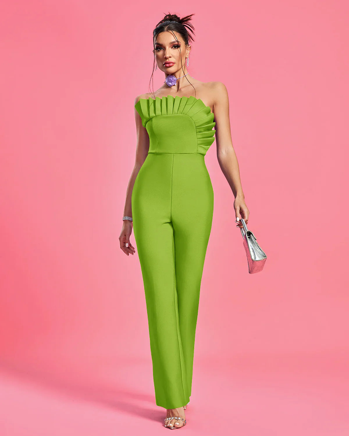 SUE Strapless Pleated Bandage Jumpsuit
