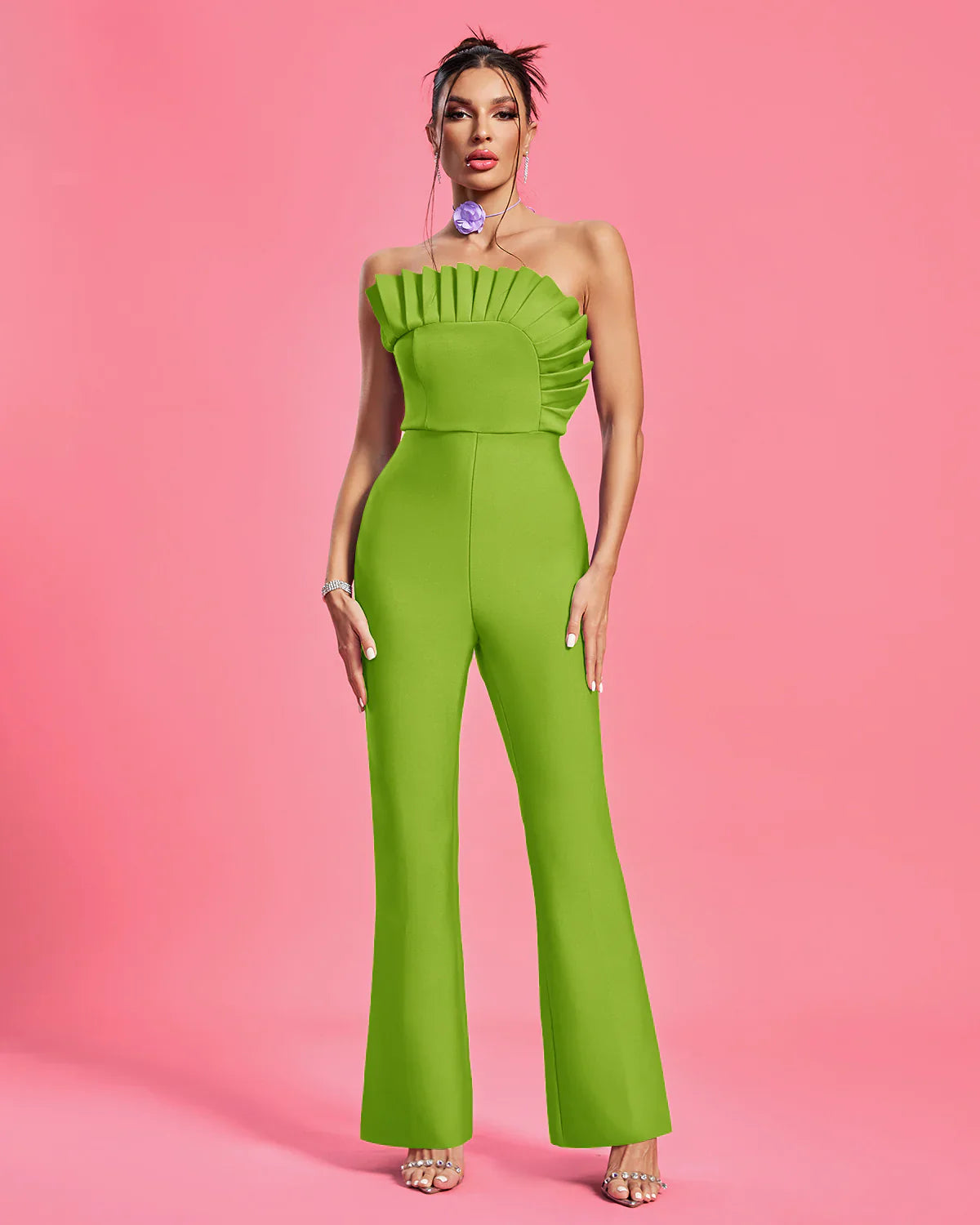 SUE Strapless Pleated Bandage Jumpsuit