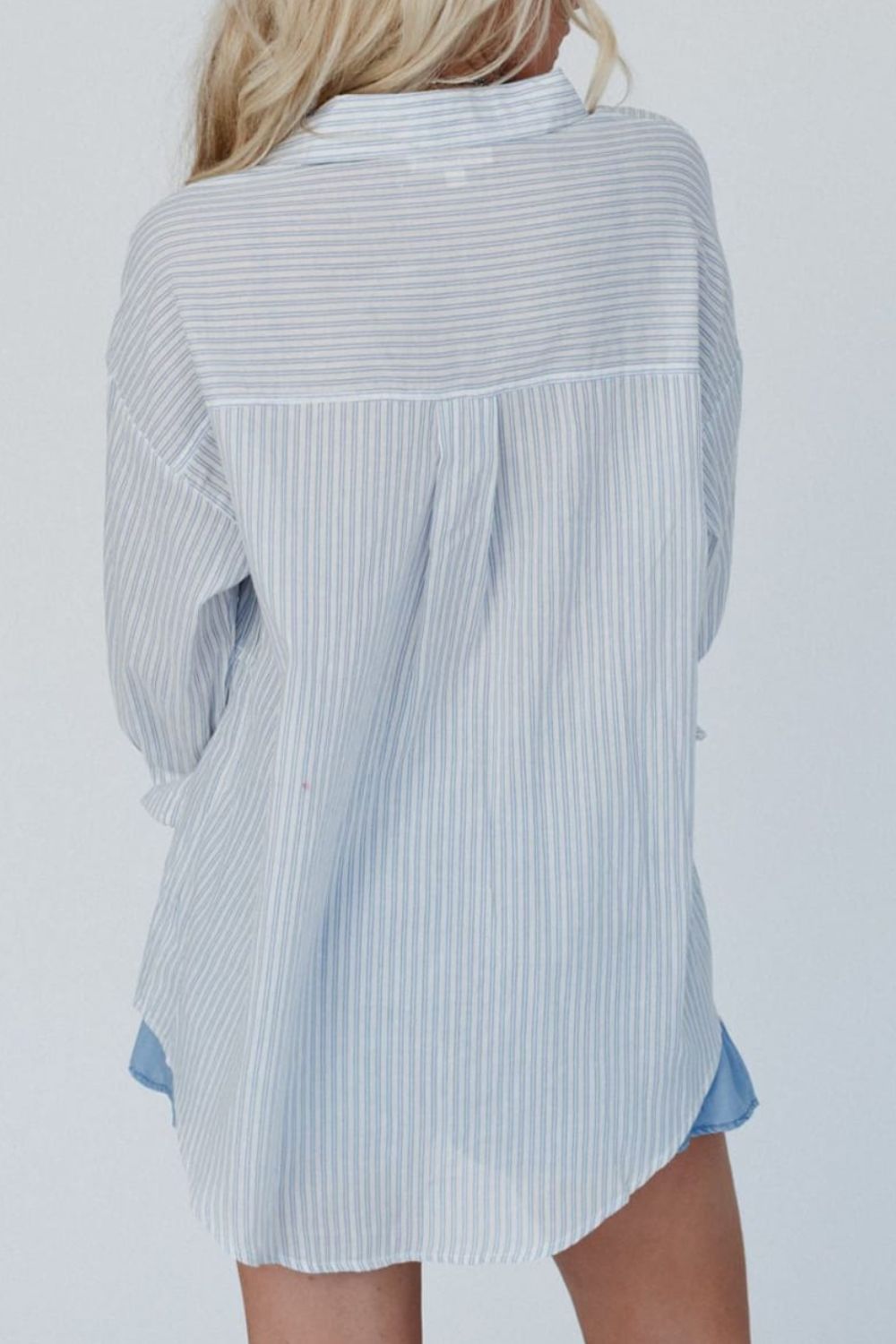 Frill Striped Long Sleeve Button Up Shirt