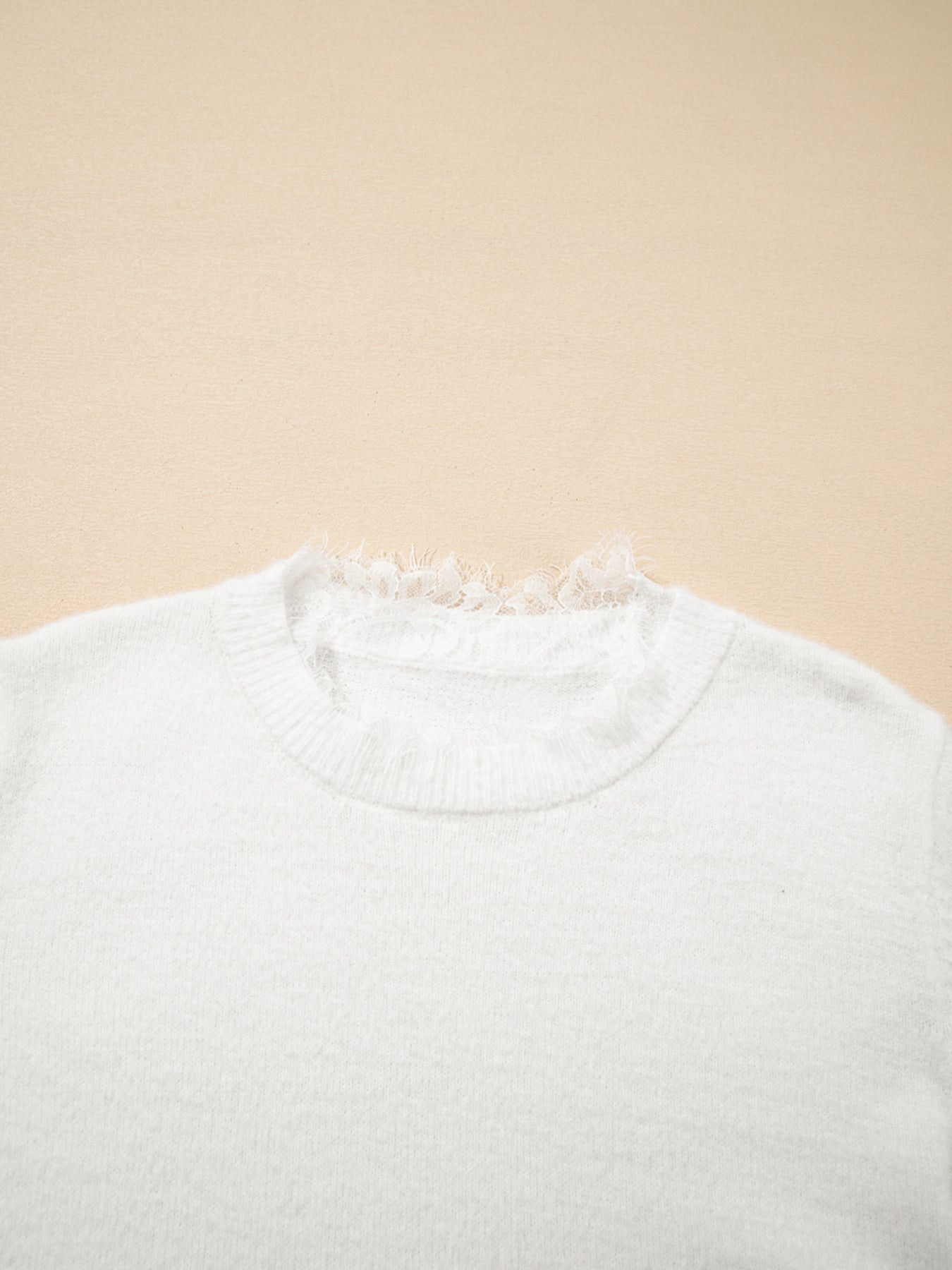 Lace Sleeve Faux Two-Piece Fuzzy Sweater