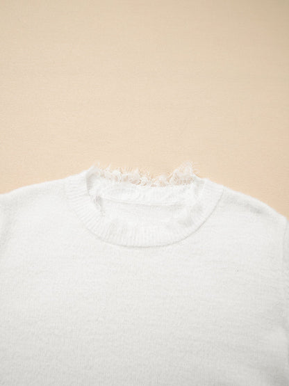 Lace Sleeve Faux Two-Piece Fuzzy Sweater