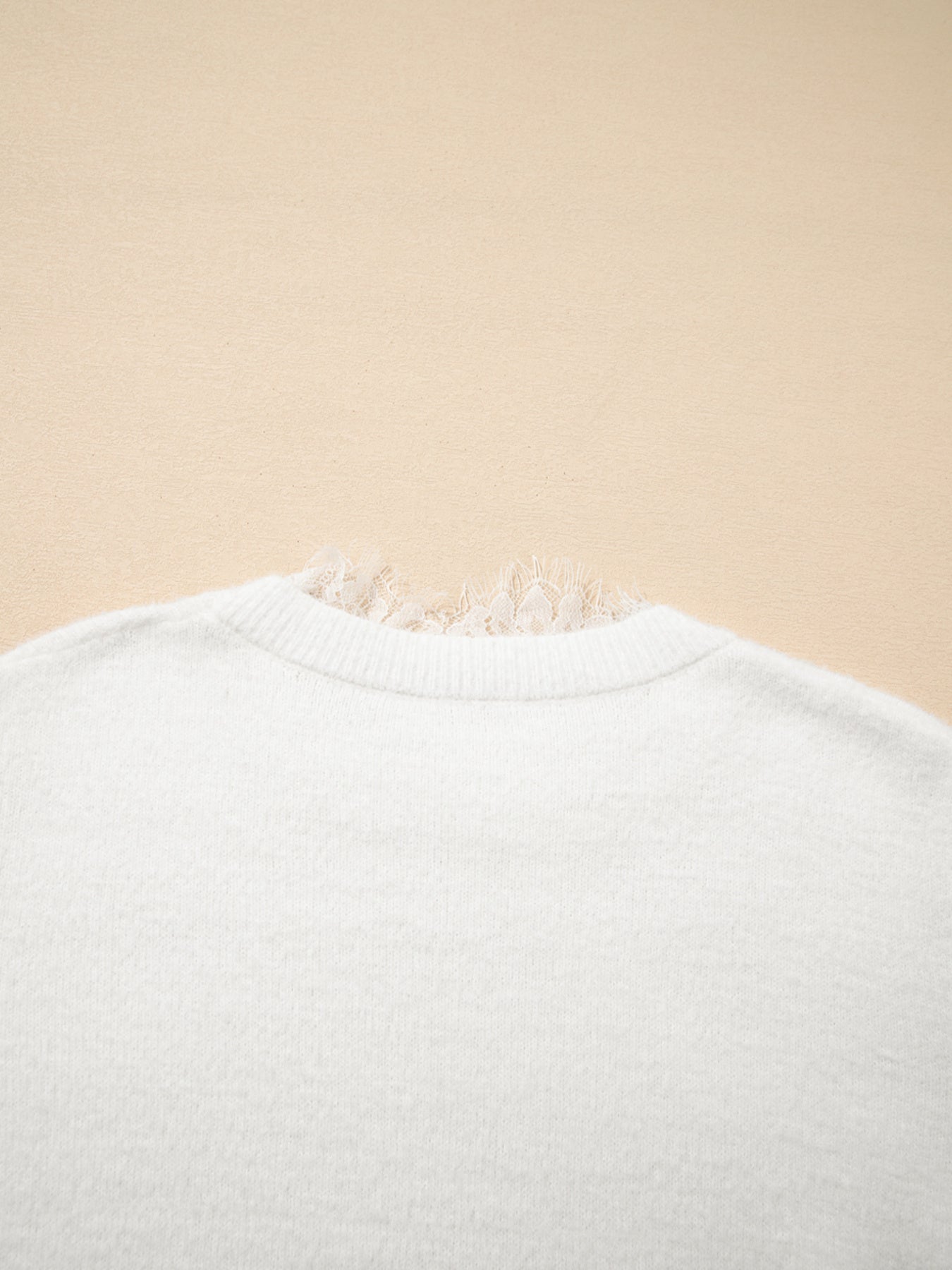 Lace Sleeve Faux Two-Piece Fuzzy Sweater