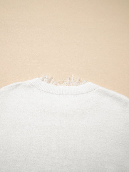 Lace Sleeve Faux Two-Piece Fuzzy Sweater